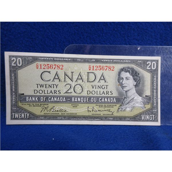 1954 Canadian $20 Paper Note Without Devil's Face