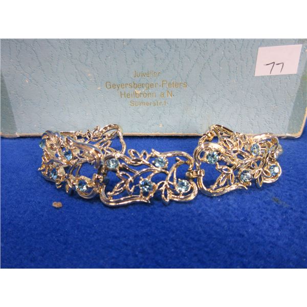 Vintage 1950's Bookchain Bracelet 7" with Gemstones