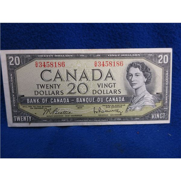 1954 Canadian $20 Paper Note Without Devil's Face