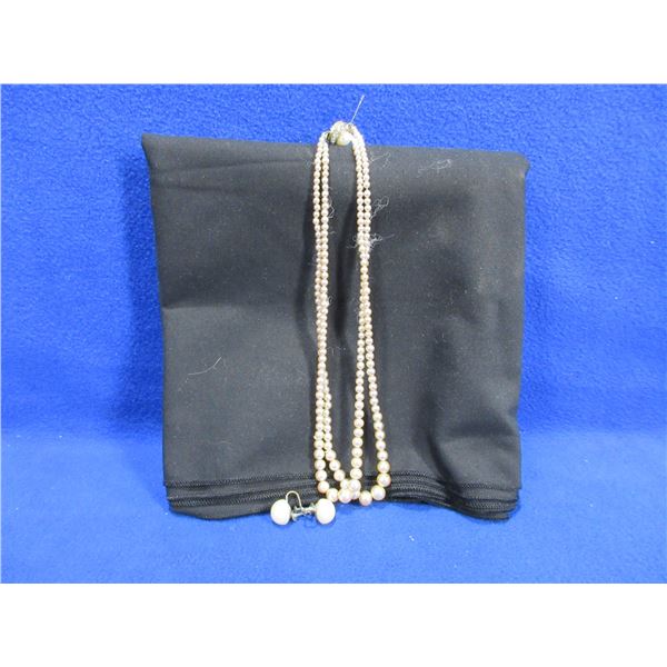 17" Double Strand Pearl Necklace & Screw Back Earrings