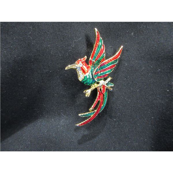 Vintage Bird Pin - Enamel & Rhinestone Brooch