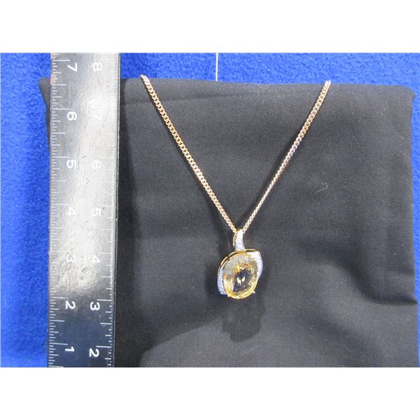 18 Karat Citrine & Diamond Pendant with 24" 10K Chain