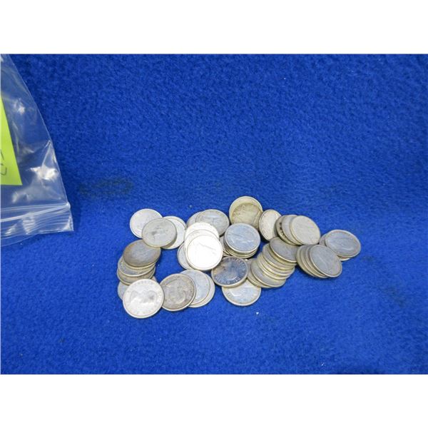Bag of 53 Canadian Silver Dimes - Approximately 1951 to 1968