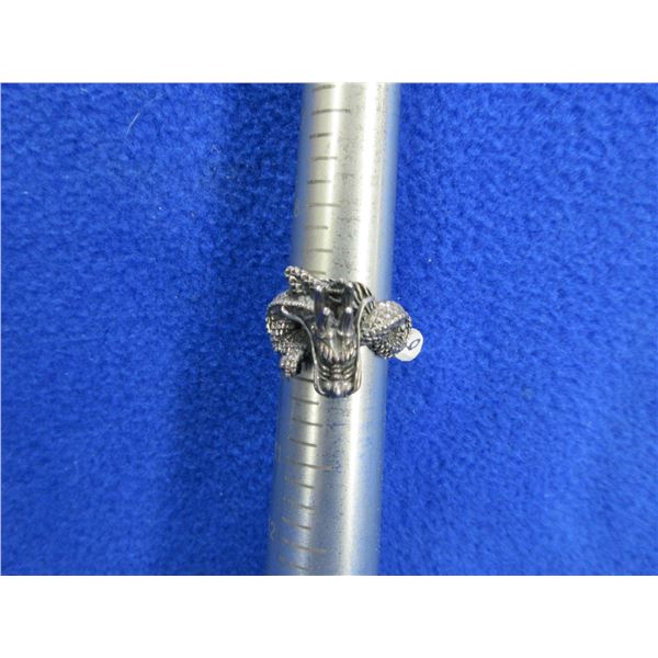 Silver Dragon Ring with Red Stone in Mouth - Size 9.5