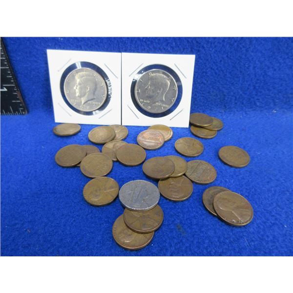 2 Kennedy Half Dollars (1971 & 1983) and 29 Assorted US Coins