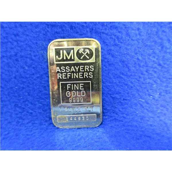 JM Assayers Refiners Fine Gold 9999 1 Troy Ounce Bar Ser # 144630