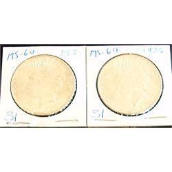1924 AND 1925 PEACE DOLLARS