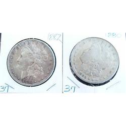 1880 AND 1882 MORGAN SILVER DOLLARS