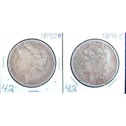 1891 O AND 1892 O MORGAN SILVER DOLLARS
