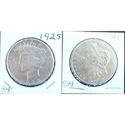 1921 MORGAN AND 1925 PEACE SILVER DOLLARS