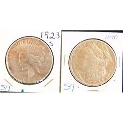 1890 MORGAN AND 1923 S PEACE DOLLARS