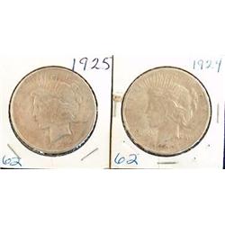 1924 PEACE AND 1925 PEACE SILVER DOLLARS