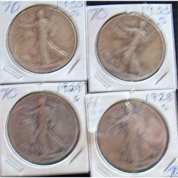 WALKING LIBERTY HALVES, (4)