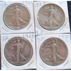 WALKING LIBERTY HALVES, (4)