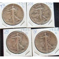 WALKING LIBERTY HALVES, (4)
