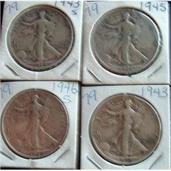 WALKING LIBERTY HALVES, (4)