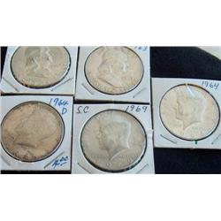 (2) FRANKLIN HALVES & 3 KENNEDY HALVES