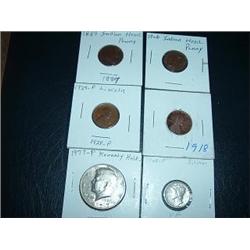 PENNIES (4) KENNEDY HALF, MERC DIME