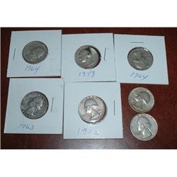 7 SILVER WASHINGTON QUARTERS