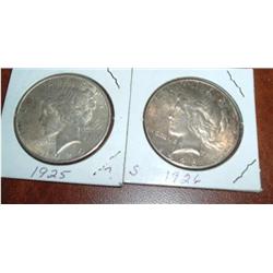 2 PEACE SILVER DOLLARS