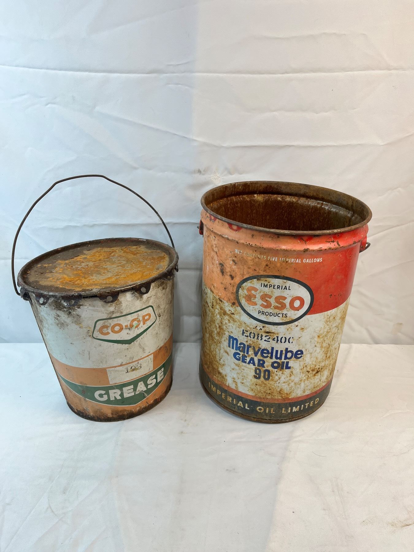 2 Vintage Esso & Co Op Metal Oil & Grease Metal Pails - Sunrise Estate ...