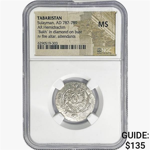 787-789 AD Tabaristan Silver Hemidrachm NGC MS