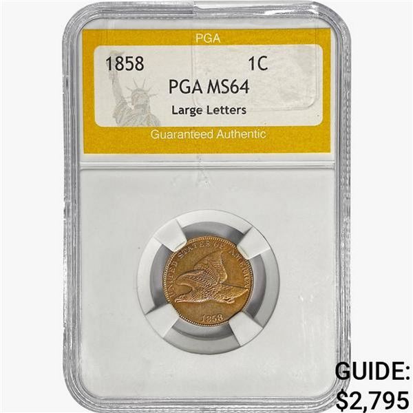 1858 Flying Eagle Cent PGA MS64 Lrg Ltrs