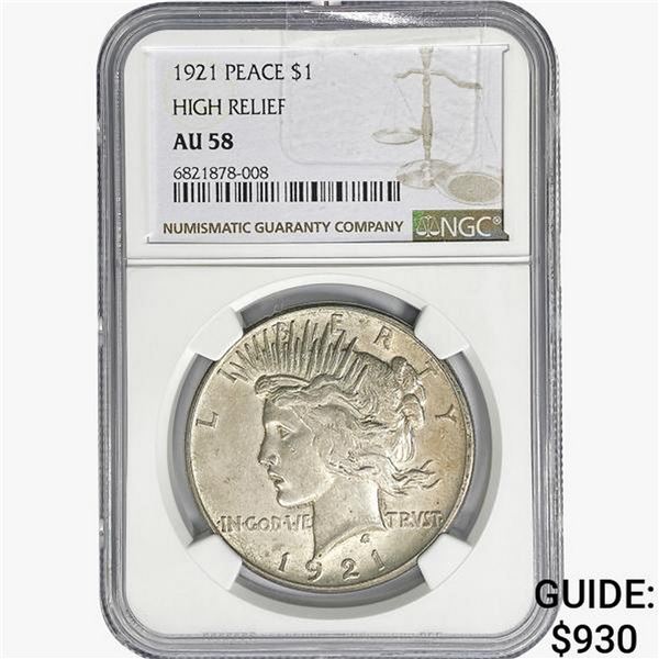 1921 Silver Peace Dollar NGC AU58 High Relief
