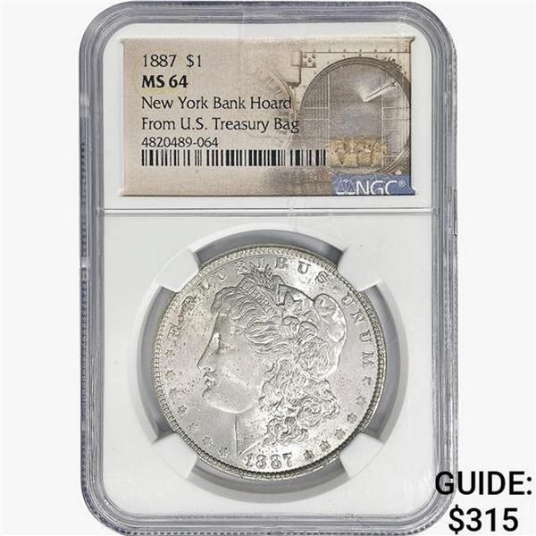1887 Morgan Silver Dollar NGC MS64 N.Y. Bank Hoard
