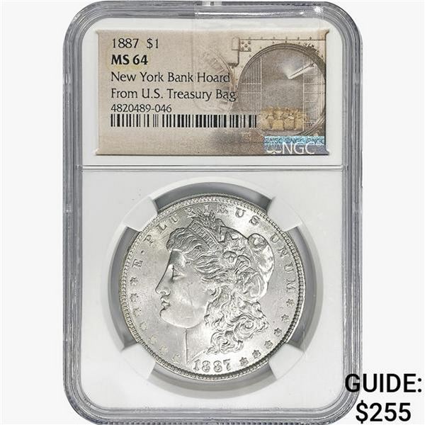 1887 Morgan Silver Dollar NGC MS64 N.Y. Bank Hoard
