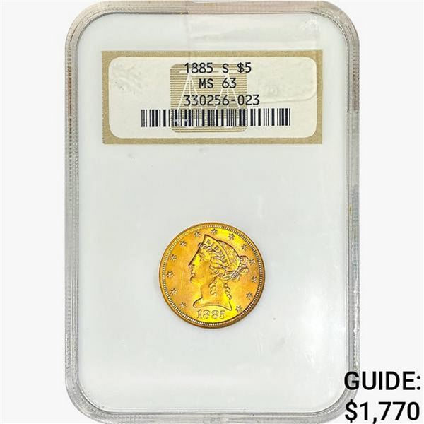 1885-S $5 Gold Half Eagle NGC MS63