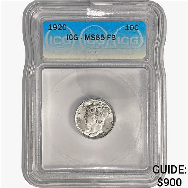 1920 Mercury Silver Dime ICG MS65 FB
