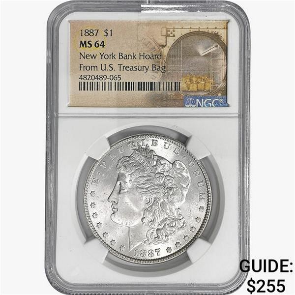 1887 Morgan Silver Dollar NGC MS64 N.Y. Bank Hoard