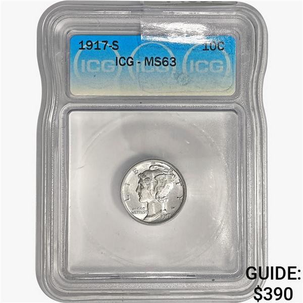 1917-S Mercury Silver Dime ICG MS63