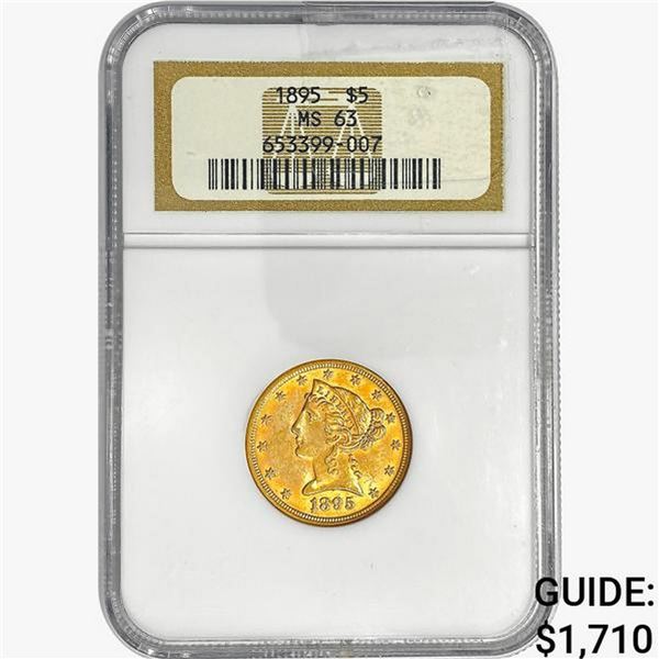1895 $5 Gold Half Eagle NGC MS63