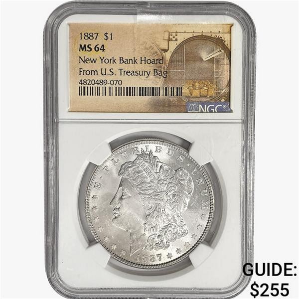 1887 Morgan Silver Dollar NGC MS64 N.Y. Bank Hoard