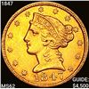 Image 1 : 1847 $5 Gold Half Eagle UNCIRCULATED