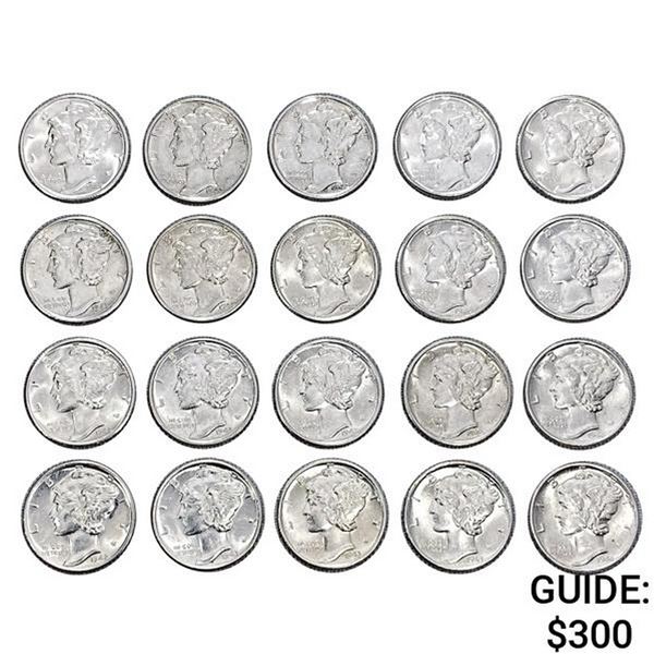 1943-1944 20 Uncirculated Mercury Dimes [20 Coins]