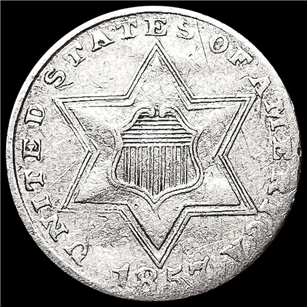 1857 Silver Three Cent NEARLY UNCIRCULATED