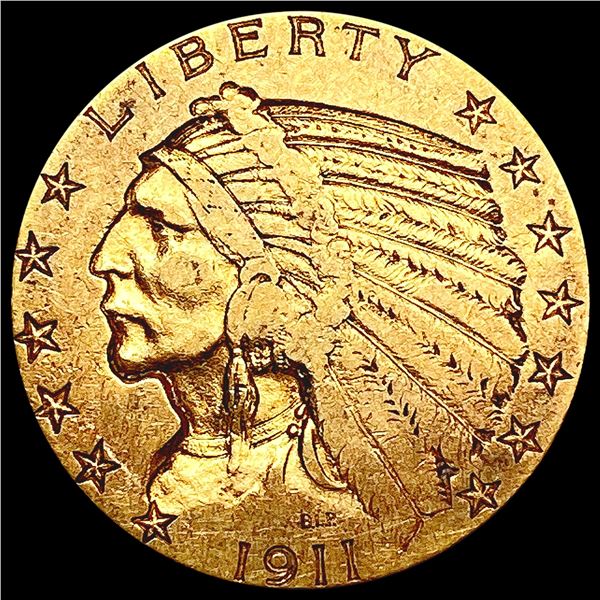1911 $5 Gold Half Eagle CLOSELY UNCIRCULATED