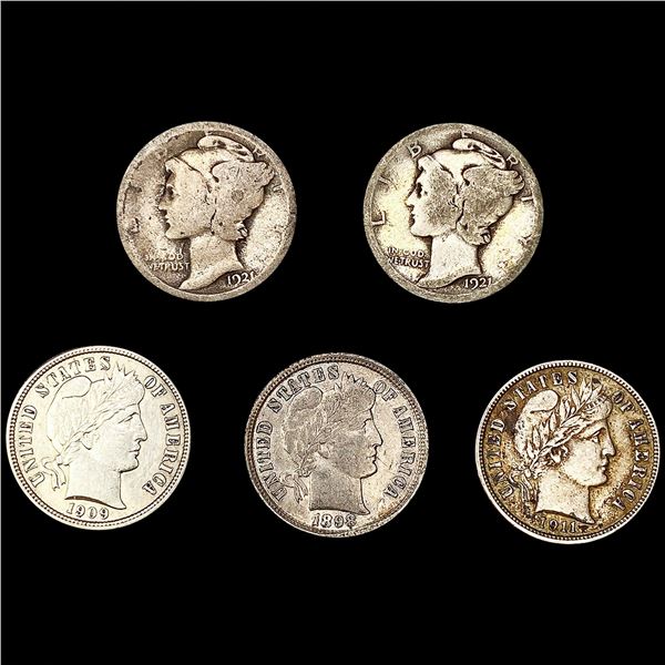 [5] Varied US Silver Dimes (1898, 1909, 1911-D, 19