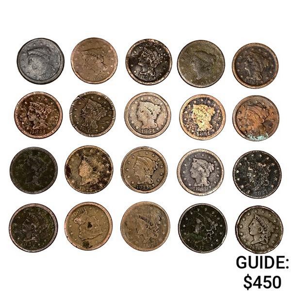 1816-1854 Varied US Large Cents (20 Coins)