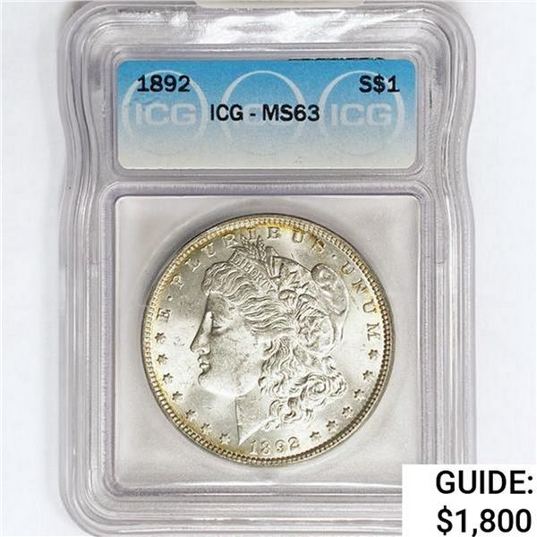 1892 Morgan Silver Dollar ICG MS63