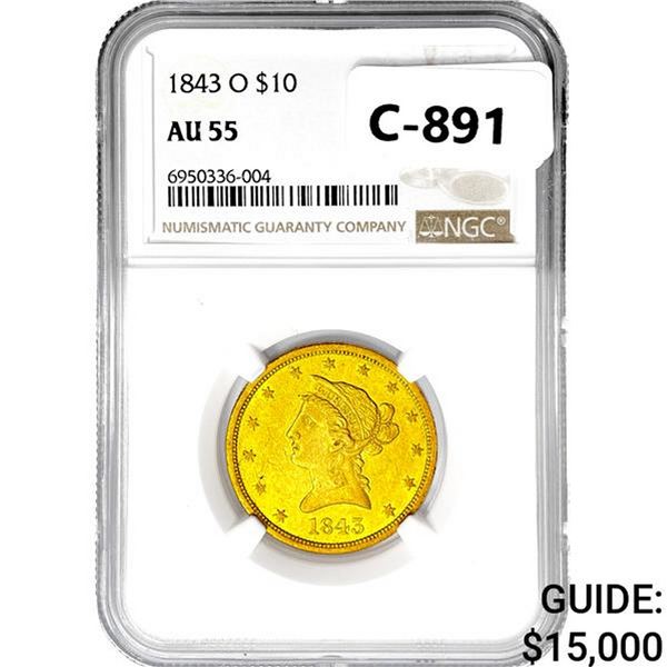 1843-O $10 Gold Eagle NGC AU55