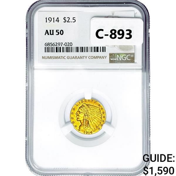 1914 $2.50 Gold Quarter Eagle NGC AU50