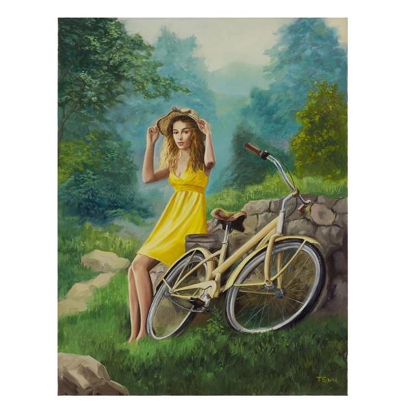 Woman Riding Bicycle in Park by Sidan, Taras