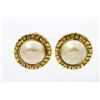 Image 1 : Chanel Gold-tone Metal Round Faux Pearl Logo Clip-on Earrings