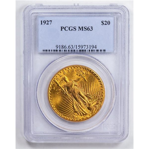 1927 $20 Double Eagle Gold Coin PCGS MS63