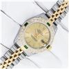 Image 2 : Rolex Ladies 2T Quickset Champagne Dial Diamond Lugs & Emerald Bezel Datejust