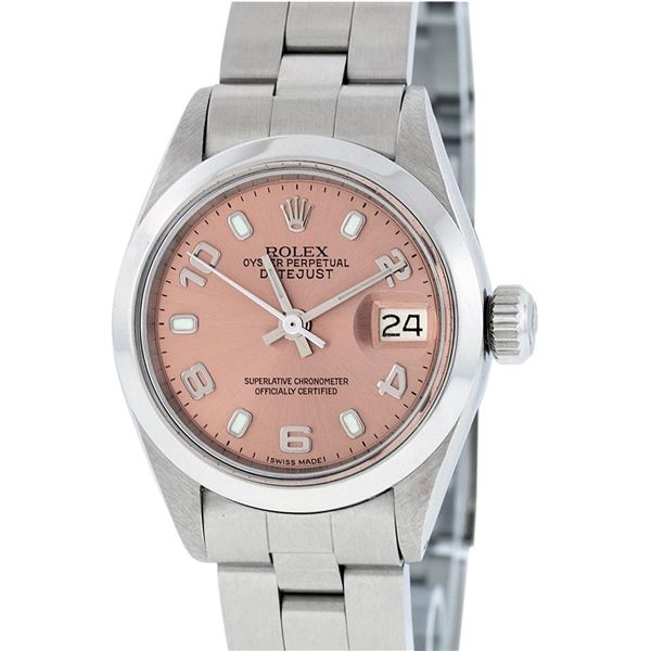 Rolex Ladies Stainless Steel Salmon Dial 26MM Oyster Band Wristwatch